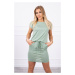 Viscose dress with a tie at the waist with short sleeves, dark mint