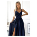 Tmavomodré lesklé maxi šaty JULIET 512-2 dark blue