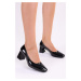 Shoeberry Women's Brazen Black Patent Leather Casual Heel Shoes
