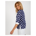 Dark blue polka dot blouse with 3/4 sleeves