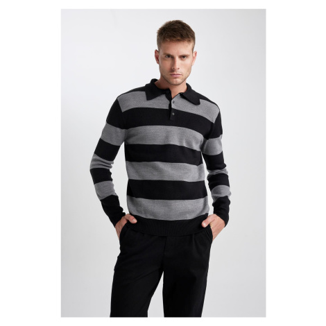 DEFACTO Standard Fit Regular Cut Striped Polo Neck Knitwear Sweater