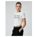 Koton Crop T-Shirt Asymmetric Cut Printed Short Sleeve Crew Neck Cotton