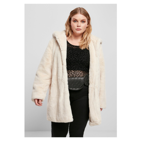 Women's teddy bear coat with hood in white Urban Classics