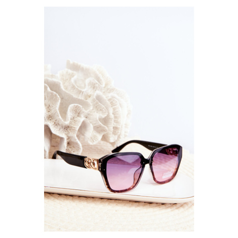 Women's sunglasses with gold detailing UV400 black and pink