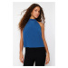 Trendyol Petrol Pleated Barbell Collar Regular/Normal Pattern Flexible Knitted Blouse