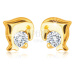 Diamantové náušnice zo žltého 14K zlata - skákajúci delfín, číry briliant, puzetky