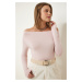 Happiness İstanbul Women's Powder Boat Neck Knitted Blouse