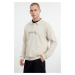 Trendyol Stone Oversize/Wide Cut Letter Printed Polo Neck Sweatshirt