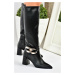 Fox Shoes Women's Black Thick Heeled Boots