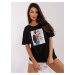 Women's black loose T-shirt with print