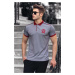 Madmext Gray Shoulder Stripe Polo Neck Men's T-Shirt 9306