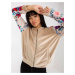 Beige velour bomber jacket with RUE PARIS prints