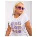 White and purple blouse plus size with print and application