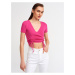 Dilvin 10194 Double Breasted Collar Front Gathered Knitwear Crop-fuchsia