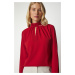 Happiness İstanbul Women's Red Window Detail Flowy Crepe Blouse