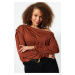 Trendyol Curve Brown Scuba Shoulder Detailed Flexible Knitted Blouse