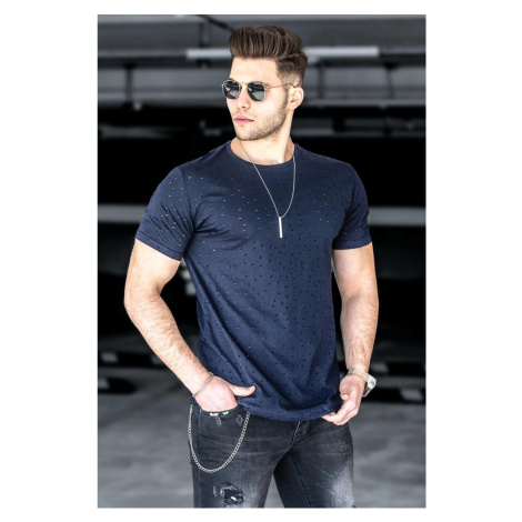 Madmext Ripped Detailed Navy Blue T-Shirt 2883