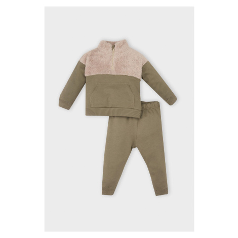 DEFACTO Baby Boy Zippered Stand Collar Kangaroo Pocket Sweatshirt Elastic Waist Jogger Sweatpant