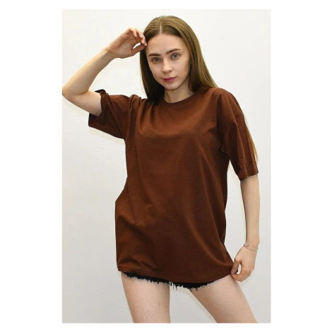 Madmext Brown Back Printed Oversize Women's T-Shirt