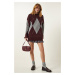 Happiness İstanbul Burgundy Gray Premium Diamond Patterned Oversize Knitwear Sweater