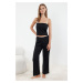 Trendyol Black Cotton Lace Detailed Rope Strap Knitted Pajama Set