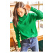 Olalook Women&#039;s Grass Green Cuffs with Slits and Buttons Turtleneck Knitwear Sweater