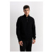 DEFACTO Black Standard Fit Regular Cut Bato Collar Zippered Basic Plain Knitwear Sweater