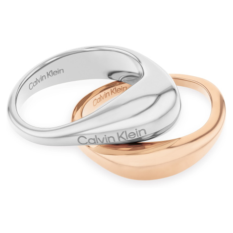 Calvin Klein Štýlová súprava bicolor prsteňov Elongated Drops 35000449 54 mm
