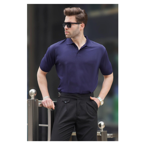 Madmext Navy Blue Men&#39;s Polo Neck Plain T-Shirt 6882