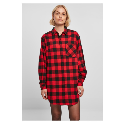 Women's Oversized Flannel Shirt Dress Black/Red Urban Classics