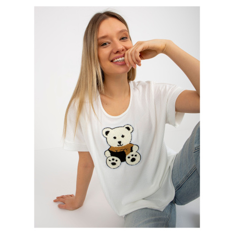 Ecru women's oversized blouse with striped teddy bear