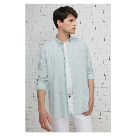 ALTINYILDIZ CLASSICS Men's Khaki Slim Fit Slim Fit Button-down Collar Linen-Looking 100% Cotton 