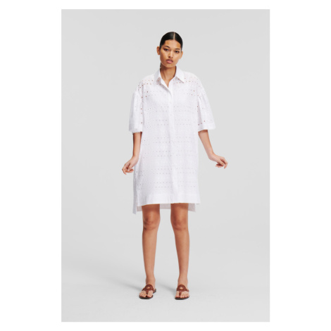 Šaty Karl Lagerfeld Sslv Embroidery Shirt Dress White