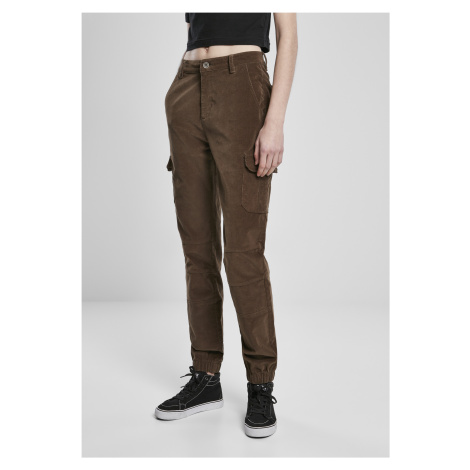 Women's high-waisted corduroy trousers - dark olive Urban Classics