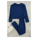 Trendyol Navy Blue Soft Touch Ribbed Knitted Pajama Set