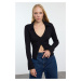 Trendyol Black Premium Yarn/Special Yarn Polo Neck Knitted Cardigan