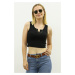 Madmext Mad Girls Front Detail Black Crop Top MG362