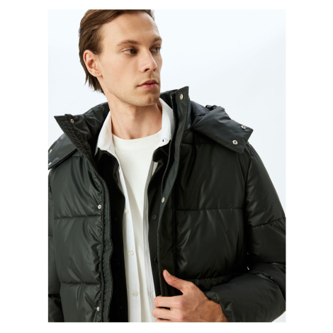 Koton Slim Fit Hooded Faux Leather Puffer Jacket