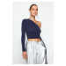 Trendyol Navy Blue Crop Shiny Silvery Knitted Bustier