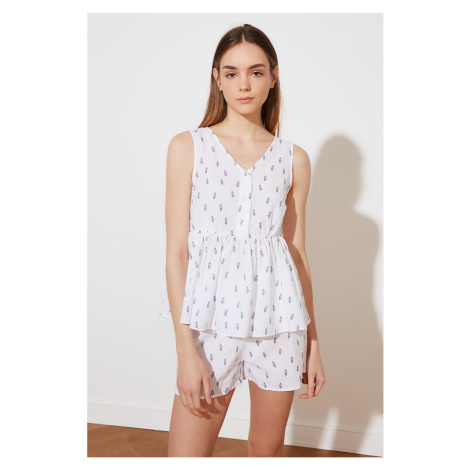 Trendyol White V Collar Woven Pyjama Set