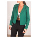 armonika Women's Dark Green Single Button Crop Jacket
