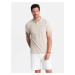 Ombre Melange men's polo shirt with striped collar - sand melange