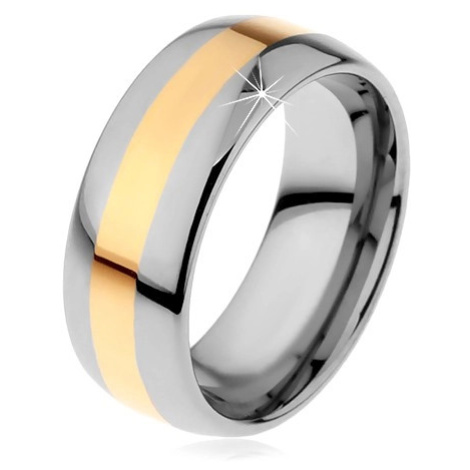 Volfrámový prsteň v dvojfarebnom prevedení - prúžok zlatej farby, 8 mm - Veľkosť: 70 mm