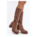 Women's suede boots with high heels above the knee, brown Lemar Ceraxa