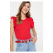 Trendyol Red Frill Detailed Corduroy Crew Neck Flexible Knitted Bodysuit