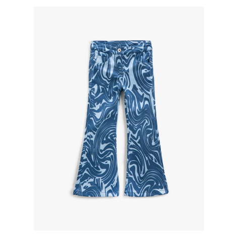 Koton Spanish Leg Trousers Abstract Patterned Cotton With Pocket.