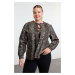 Trendyol Curve Brown Animal Patterned Front Tie Detail Plus Size Denim Shirt