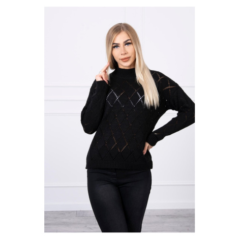 Black high-neckline sweater with diamond pattern