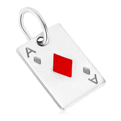 Prívesok zo striebra 925 - motív hracej karty, kárové eso s červenou glazúrou