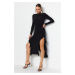 Trendyol Black Skirt Flounced Boat Rock Maxi Stretchy Knitted Dress